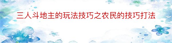 三人斗地主的玩法技巧之农民的技巧打法