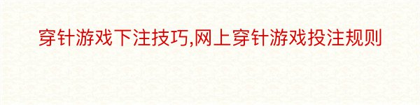 穿针游戏下注技巧,网上穿针游戏投注规则