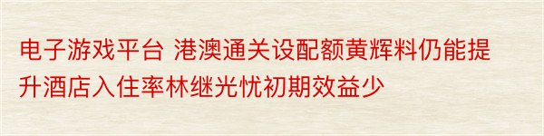 电子游戏平台 港澳通关设配额黄辉料仍能提升酒店入住率林继光忧初期效益少